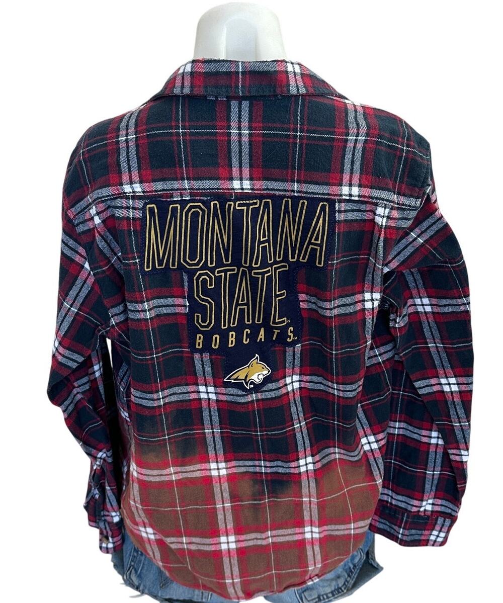 Montana State University Bobcats Plaid Flannel Shirt LARGE Football Oversized